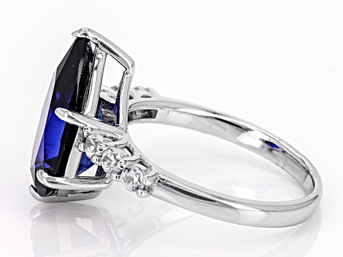4.25ct Pear Shape Lab Blue Sapphire With 0.38ctw Round Lab White Sapphire Rhodium Over Silver Ring - Size 8
