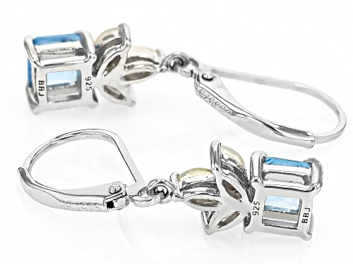 1.39ctw Asscher Cut Swiss Blue Topaz With 0.36ctw Ethiopian Opal Rhodium Over Silver Earrings