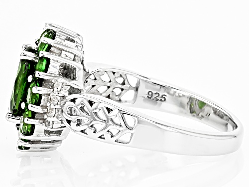 2.00ctw Mixed Shapes Chrome Diopside With 0.11ctw White Zircon Rhodium Over Sterling Silver Ring - Size 8