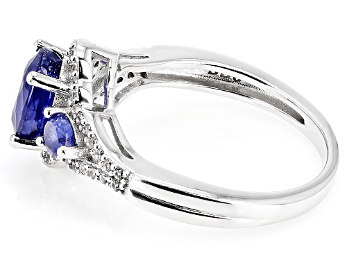 1.57ctw Mahaleo® Blue Sapphire With .28ctw White Zircon Rhodium Over Silver Ring - Size 9