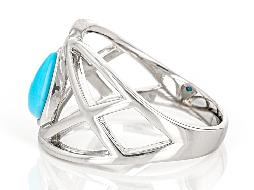 8x5mm Pear Shape Cabochon Sleeping Beauty Turquoise Platinum Over Sterling Silver Solitaire Ring - Size 10