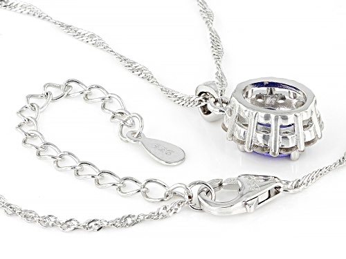 1.25ct Oval Tanzanite With 0.85ctw Round White Zircon Rhodium Over Silver Pendant With Chain