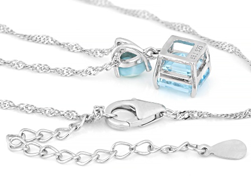 2.76ct Asscher Cut Glacier Topaz™ With 5x4mm Larimar Rhodium Over Silver Pendant With Chain