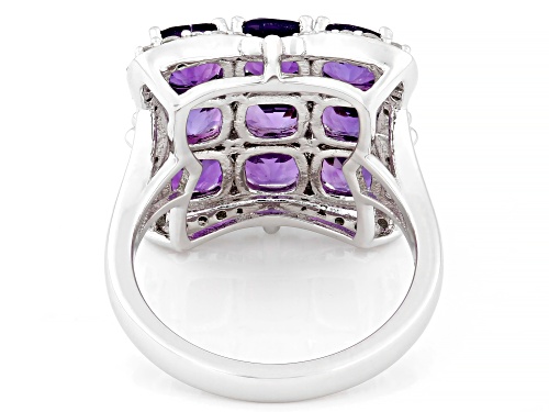 3.71ct Cushion African Amethyst With 0.56ctw White Zircon Rhodium Over Sterling Silver Ring - Size 6