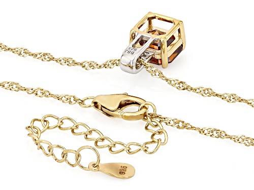 3.38ctw Cognac Strontium Titanate with Topaz Rhodium & 18k Gold Over Silver Two-Tone Pendant