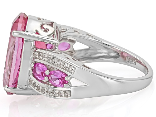 9.78ct Pink Topaz, 0.51ctw Lab Pink Sapphire With 0.11ctw White Topaz Rhodium Over Silver Ring - Size 7