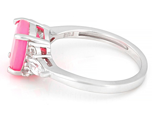 1.23ct Oval Pink Ethiopian Opal With 0.62ctw White Zircon Rhodium Over Sterling Silver Ring - Size 8