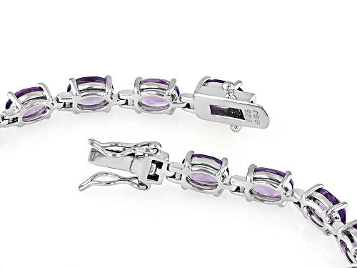 12.11ctw Oval Brazilian Amethyst Rhodium Over Sterling Silver Tennis Bracelet - Size 8