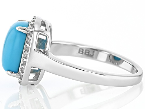 10x8mm Cushion Sleeping Beauty Turquoise With .36ctw White Zircon Rhodium Over Sterling Silver Ring - Size 8