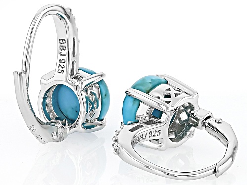 8mm Round Cabochon Turquoise With .05ctw Lab White Sapphire Rhodium Over Sterling Silver Earrings