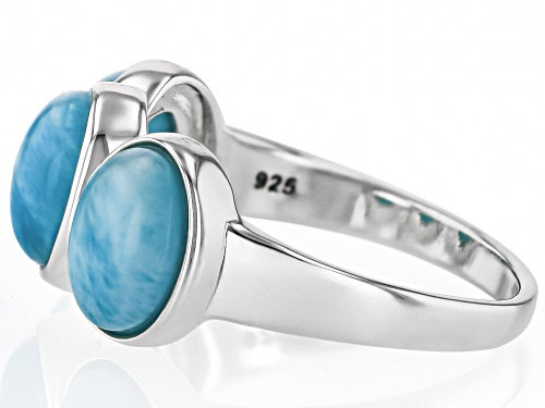 8x6mm Oval Cabochon Larimar Sterling Silver 3-Stone Ring - Size 7