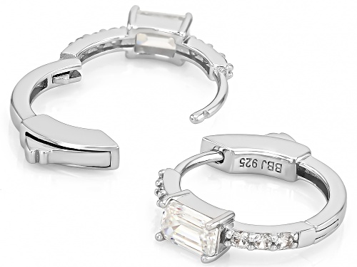 1.53ct Emerald Cut Strontium Titanate With 0.43ctw White Zircon Rhodium Over Silver Hoop Earrings