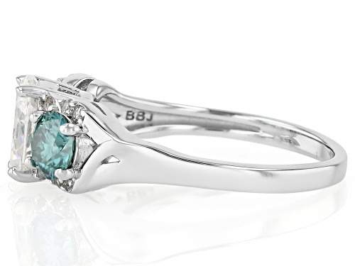 1.66ct Oval Strontium Titanate, .77ctw Moissanite Fire® With .11ctw Zircon Rhodium Over Silver Ring - Size 9