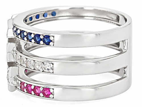 3.58ctw Multicolor Lab Sapphire With 0.32ctw Lab Ruby Rhodium Over Silver Stars & Stripes Band Ring - Size 6