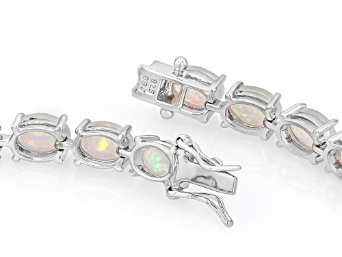 10.13ctw Oval Ethiopian Opal Rhodium Over Sterling Silver Tennis Bracelet - Size 8