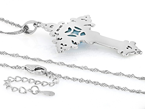 10mm Heart Cabochon Larimar Sterling Silver Cross Pendant With Chain