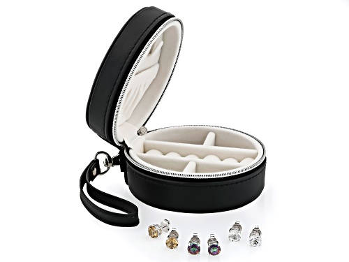 9.18ctw Round Multicolor Quartz Rhodium Over Sterling Silver Earrings Set