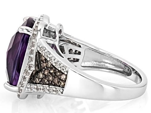 5.35ct Canela Amethyst With 0.16ctw Diamond and 0.58ctw White Zircon Rhodium Over Silver Ring - Size 9