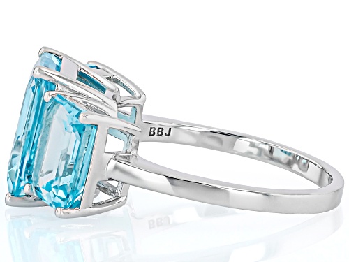 8.20ctw Rectangular Octagonal Glacier Topaz™ Rhodium Over Sterling Silver 3-Stone Ring - Size 9
