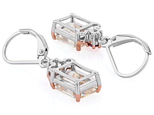 7.02ctw Radiant Cut Strontium Titanate With 0.18ctw Moissanite Fire® Rhodium Over Silver Earrings