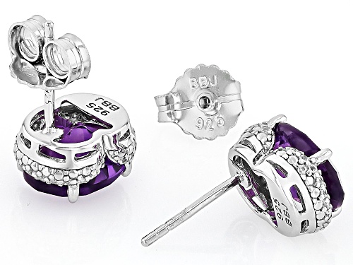 2.50ct Oval African Amethyst With 0.26ctw White Zircon Rhodium Over Sterling Silver Stud Earrings