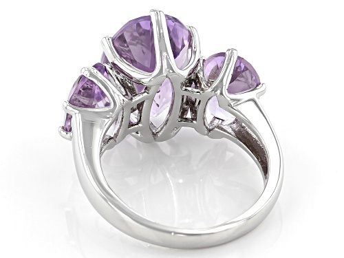 6.93ctw Oval Brazilian Amethyst Rhodium Over Silver 3-Stone Ring - Size 7