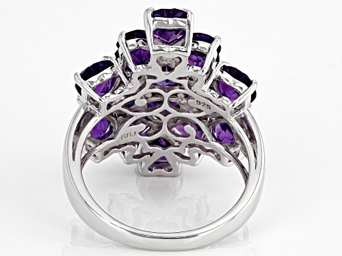5.47ctw Heart shaped African Amethyst With .21ctw Round White Zircon Rhodium Over  Silver Ring - Size 8