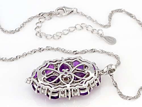 8.26ctw African Amethyst With .76ctw White Zircon Rhodium Over Silver Pendant With Chain
