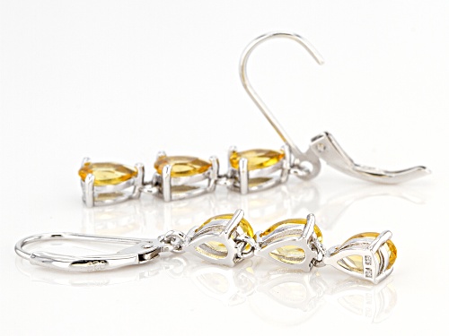 1.89ctw Pear shaped Yellow Beryl Rhodium Over Sterling Silver Dangle Earrings