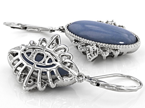 20x8mm Oval Angelite With .07ctw Round Rhodium Over Sterling Silver Dangle Earrings