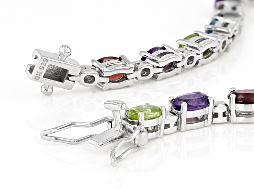 8.56ctw Multi-Color Gemstone Rhodium Over Sterling Silver Tennis Bracelet - Size 8
