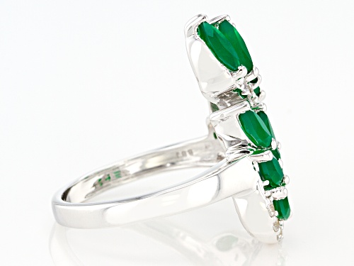 2.04ctw Marquise Green Onyx With 1.5ctw Round White Zircon Rhodium Over Sterling Silver Ring. - Size 7