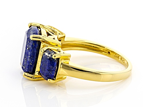 11x9mm, 7x5mm cushion Faceted Lapis Lazuli 18k Yellow Gold Over Sterling Silver 3-Stone Ring - Size 7
