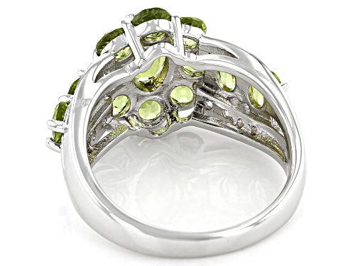 2.68ctw Oval and Round Manchurian Peridot™ & .16ctw Zircon Rhodium Over Sterling Silver Ring - Size 7
