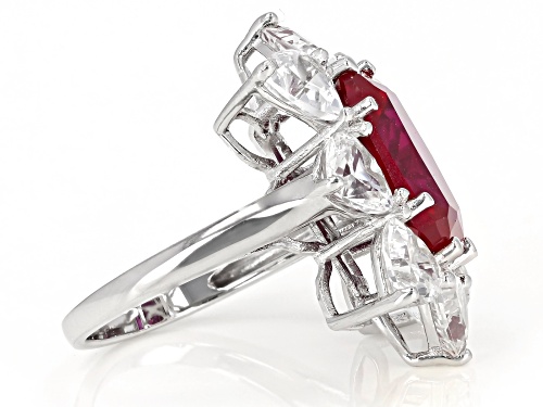 6.07ct lab ruby with 5.44ctw lab white sapphire rhodium over sterling silver ring - Size 7