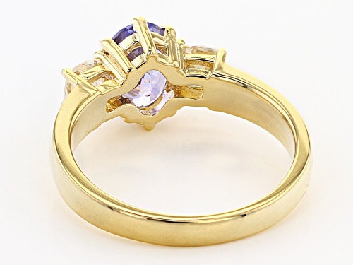 1.08ct oval tanzanite with 0.66ctw white strontium titanate 18K gold over sterling silver ring - Size 8