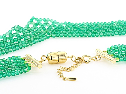 100.00CTW ROUND GREEN ONYX BEADS 18K YELLOW GOLD OVER SILVER WOVEN LACE NECKLACE - Size 18