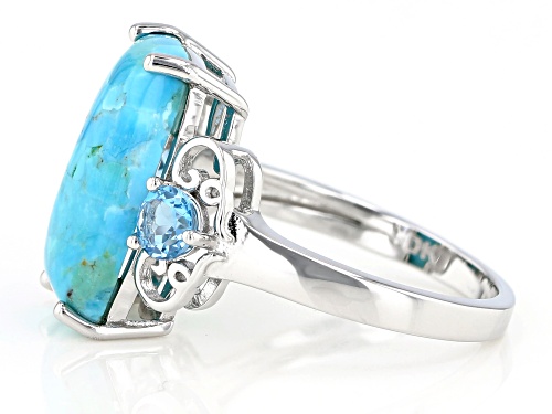 16x9mm Rectangular Cushion Turquoise and 0.54ctw Swiss Blue Topaz Rhodium Over Sterling Silver Ring - Size 8