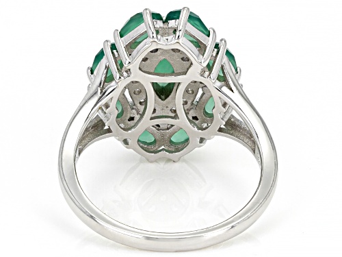 2.00CTW MIXED SHAPES GREEN ONYX WITH .19CTW WHITE ZIRCON RHODIUM OVER STERLING SILVER RING - Size 8