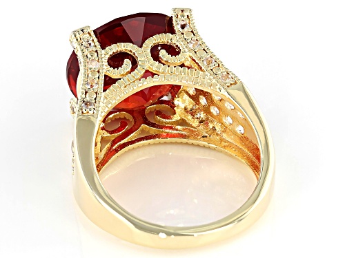 11.05ct Round Lab Created Padparadsha Sapphire and .85ctw Topaz 18k Gold Over Silver Ring - Size 8