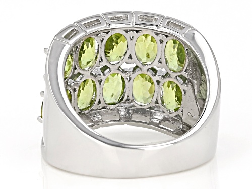3.83ctw Oval Manchurian Peridot(TM) Rhodium Over Sterling Silver Ring - Size 8