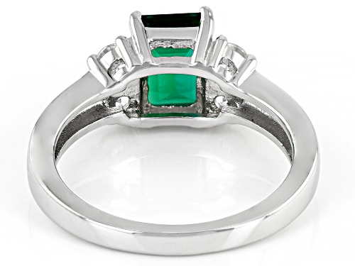 1.10ct Emerald Cut Lab Created Emerald with .52ctw Lab Created Sapphire Rhodium Over Silver Ring - Size 10