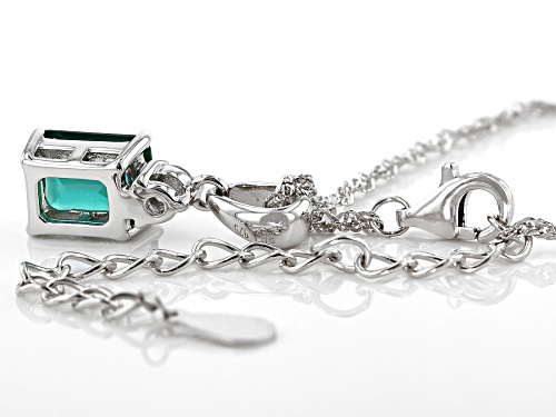 1.10ct Lab Created Emerald, .14ct Lab Created White Sapphire Rhodium Over Silver Pendant/Chain