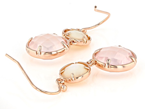 12mm Round Checkerboard Cut Rose Quartz and 8mm Mother-of-Pearl 18k Rose Gold Over Silver Earrings