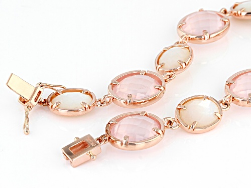 12x10mm Rose Quartz & 10x8mm Mother-of-Pearl 18k Rose Gold Over Silver Tennis Bracelet - Size 8