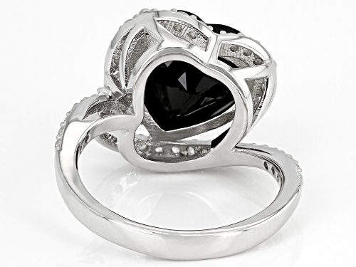 5.95ct Heart shaped black spinel with 0.71ctw round white zircon rhodium over sterling silver ring - Size 8