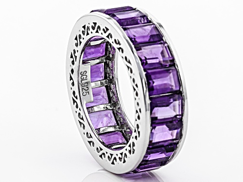 7.25ctw Emerald Cut African Amethyst Rhodium Over Sterling Silver Eternity Band Ring - Size 8