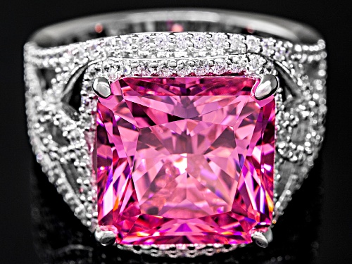 Charles Winston For Bella Luce ® 17.04ctw Pink & White Diamond Simulant Rhodium Over Silver Ring - Size 9