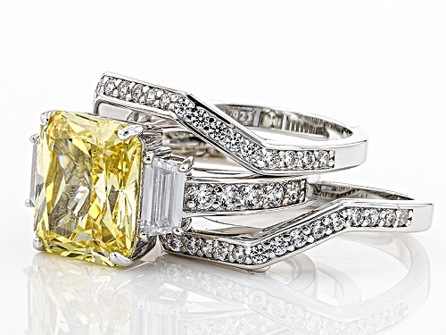 Charles Winston For Bella Luce ® Canary & Diamond Simulants Rhodium Over Silver Ring With Bands - Size 11