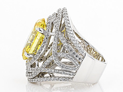 Charles Winston For Bella Luce® 18.57ctw Canary & Diamond Simulants Rhodium Over Silver Ring - Size 12